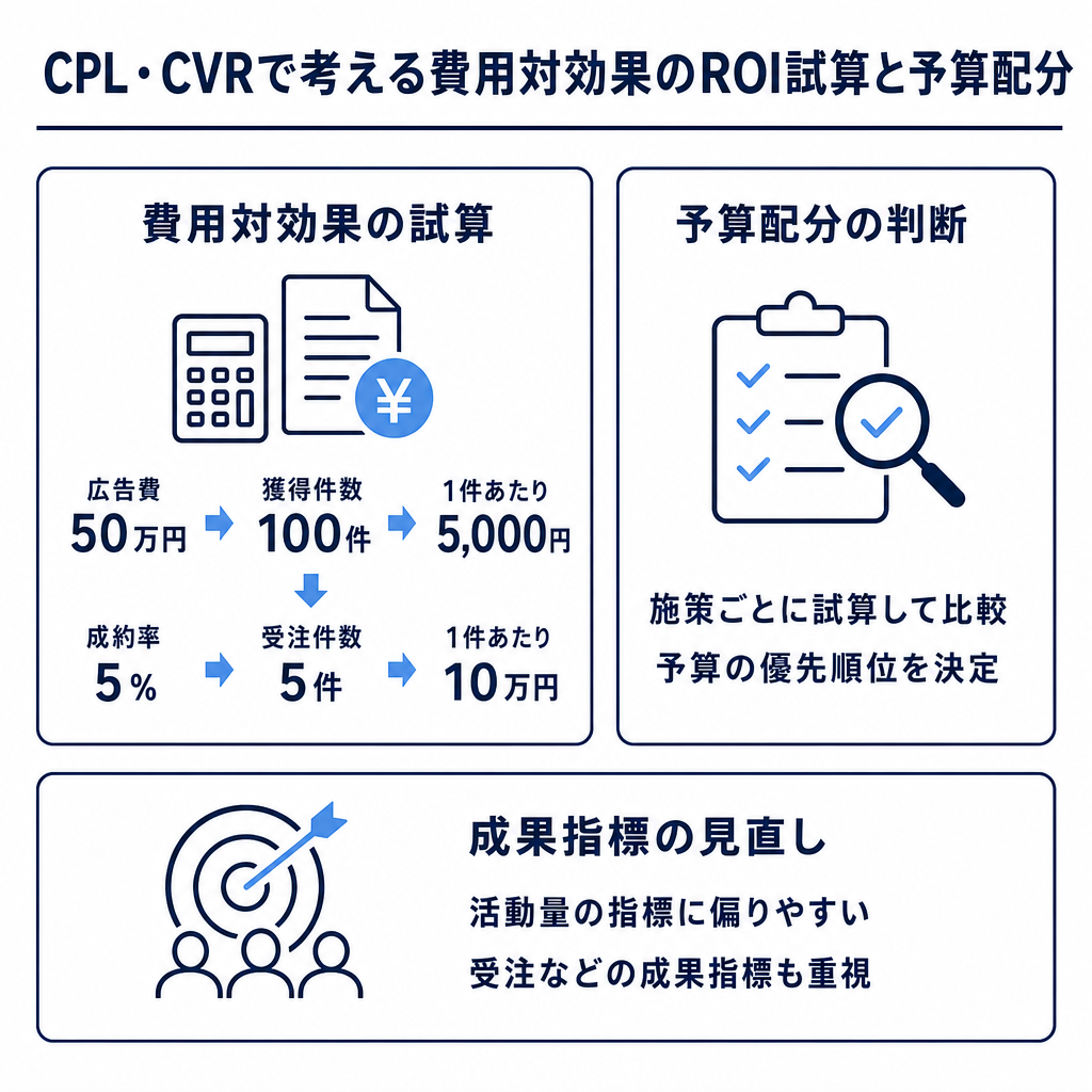 4. CPL・CVRで考える費用対効果のROI試算と予算配分の図解